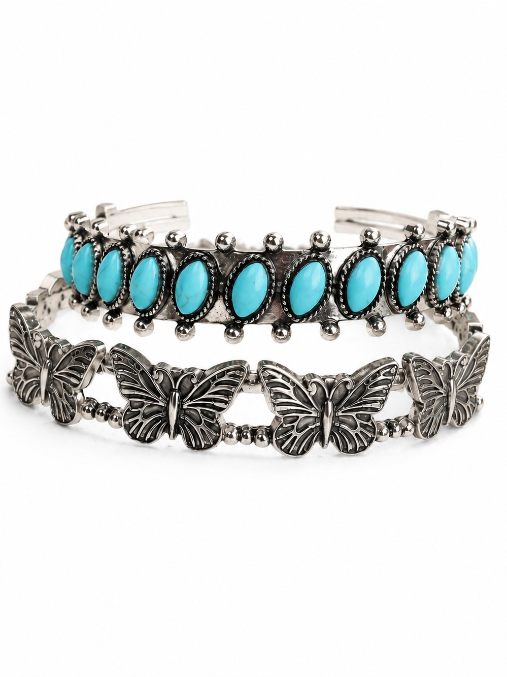 NWT nOir Turquoise Butterfly Bracelet Set Silver Western Boho Cowgirl